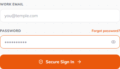 Work email and password fields on the temple login form