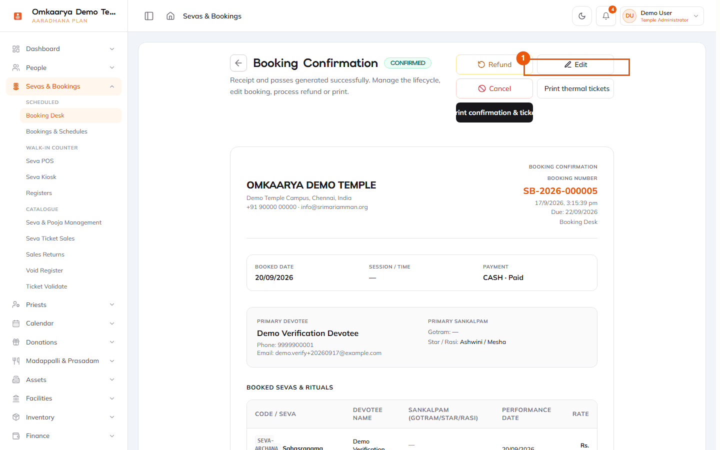 Booking confirmation receipt with reference after checkout